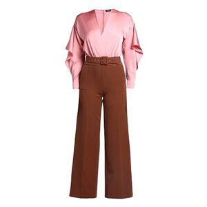 NWT | Luxury Marani Belted Jumpsuit | US Size 4 | Pink + Brown